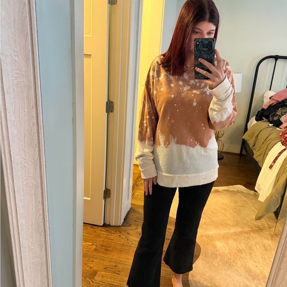 Bleach-Splatter Dip-Dye Sweatshirt in Rust and Cream size S - Picture 2 of 2